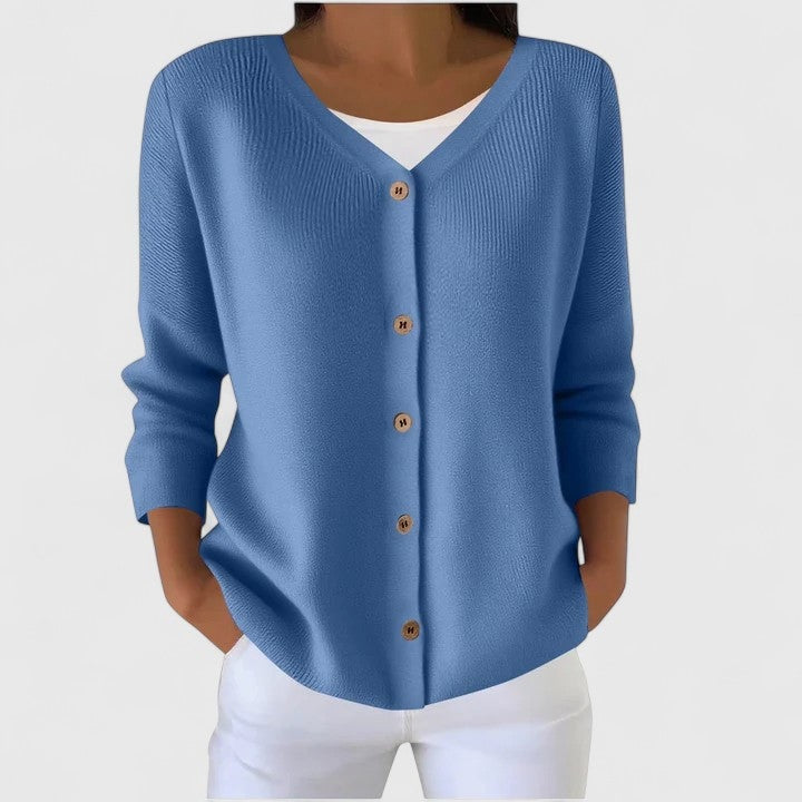 Wena Button-Front V-Neck Knitted Cardigan with Hood for Women