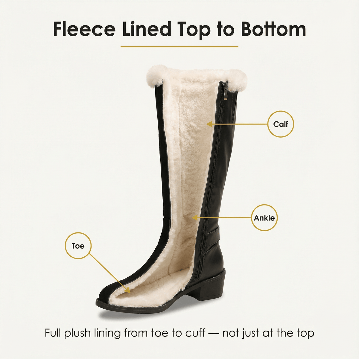 Velara Women's Black Fleece-Lined Knee-High Boots with Block Heel
