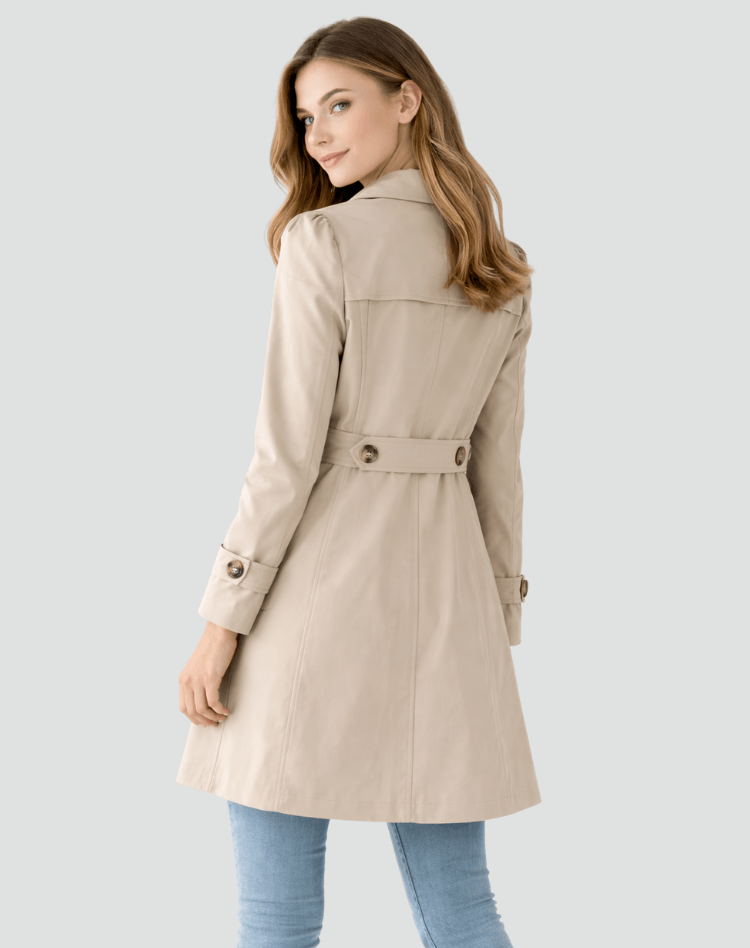 Womens Tailored Trench Coat Classic Lapel Mid-Length Jacket