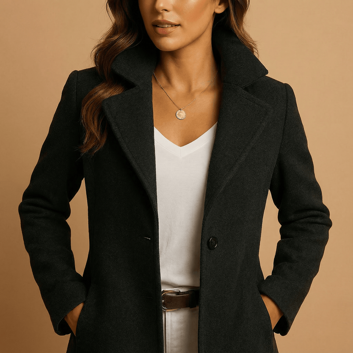 Lerrie Women's Double-Breasted Wool Blend Winter Coat with Notch Lapels