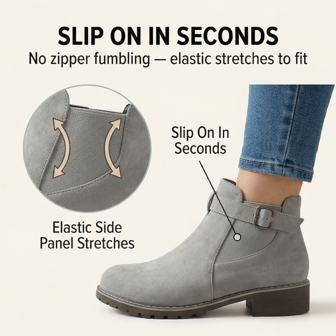 Stridella Suede-Look Women's Ankle Boots with Buckle Strap and Chunky Lug Sole