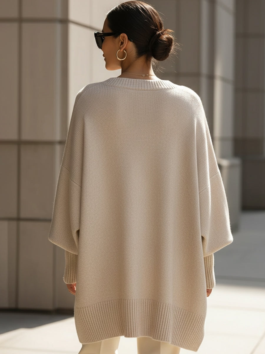 Emma Oversized Asymmetric-Hem Wool Blend Knitted Sweater for Women