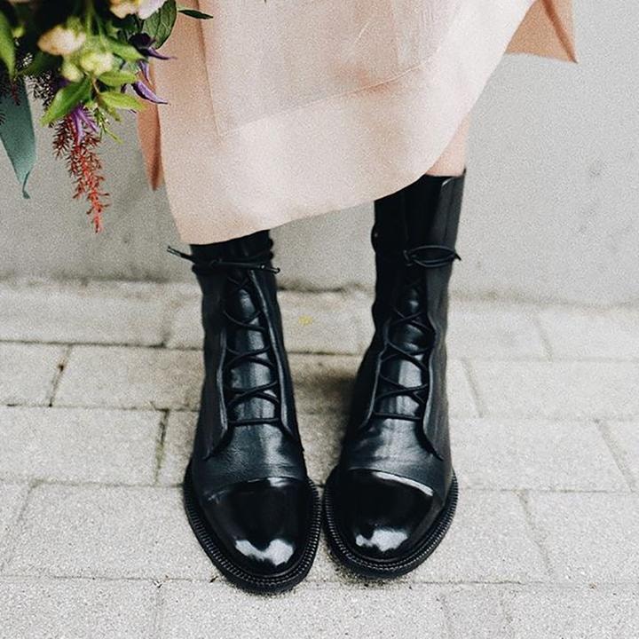 Lace-Up Cap Toe Fall Boots with Ankle-High Faux Leather Shaft