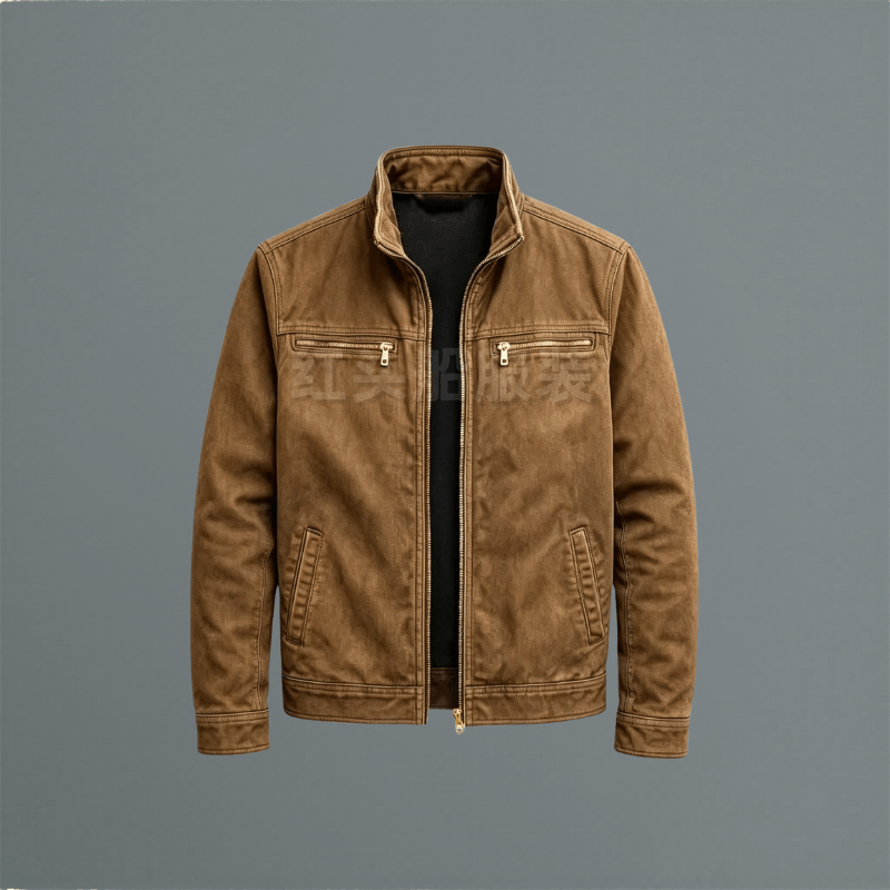 Men's Cotton Zip-Up Jacket with Stand Collar