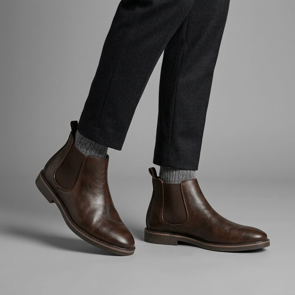 Men's Chelsea Slip-On Ankle Boots with Elastic Side Panels and Welt Stitching