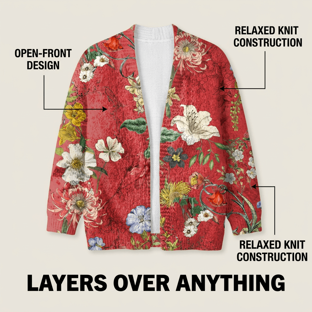 Lena Floral Print Button-Down Knitted Cardigan Sweater for Women