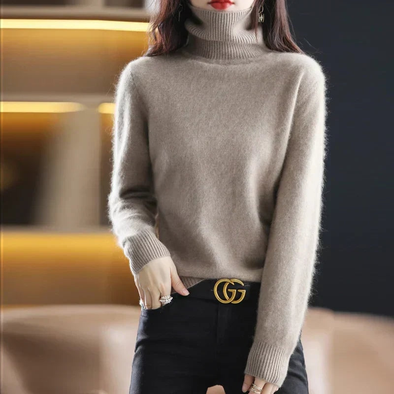 Women's Knit Turtleneck Sweater with Ribbed Cuffs