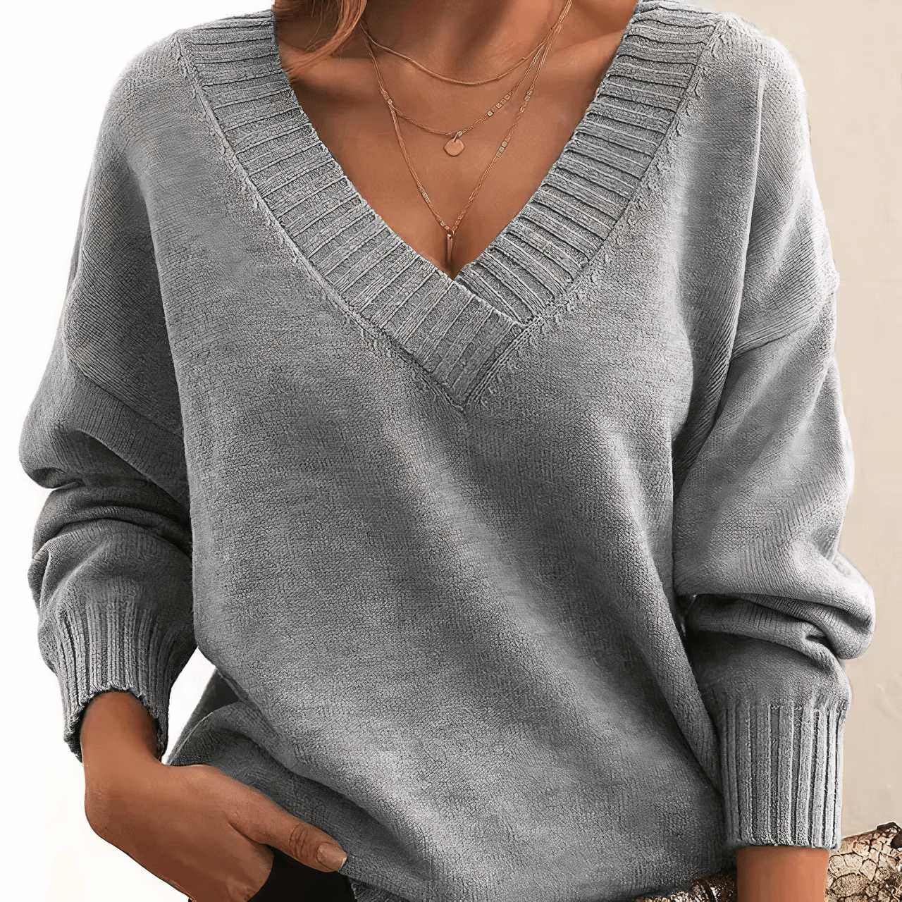 Oversized V Neck Cashmere Sweater with Relaxed Balloon Sleeves