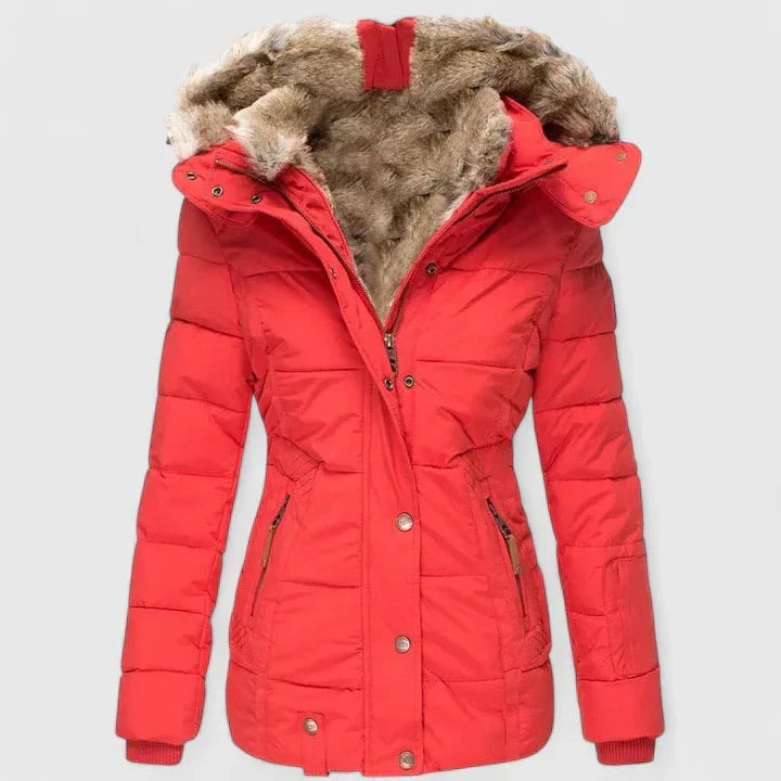 Veyzandra Women's Faux Fur Hooded Puffer Winter Coat with Adjustable Hood and Pockets