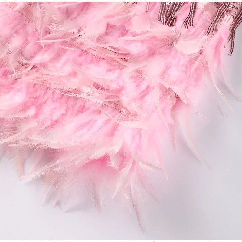Sequin Fringe Feather Hem Fall Dresses for Women Wedding Guest Cocktail Events