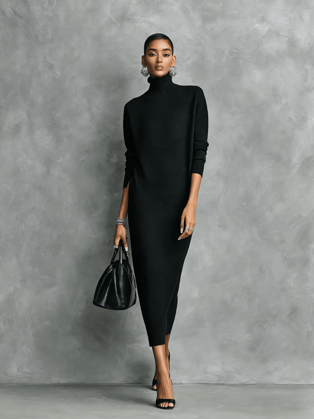Maelys Turtleneck Knit Sweater Dress with Midi Length