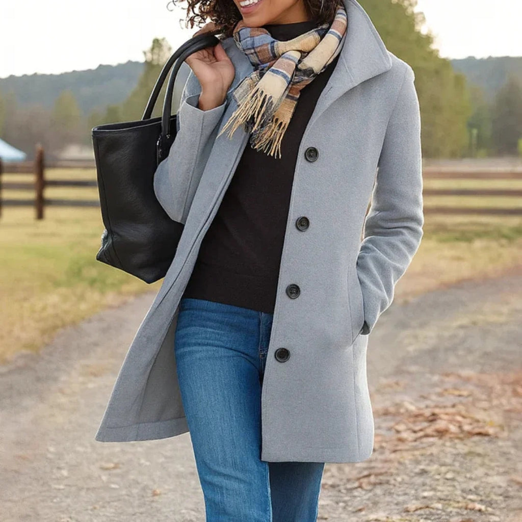 Heledd Notch-Lapel Longline Wool-Blend Winter Coat for Women
