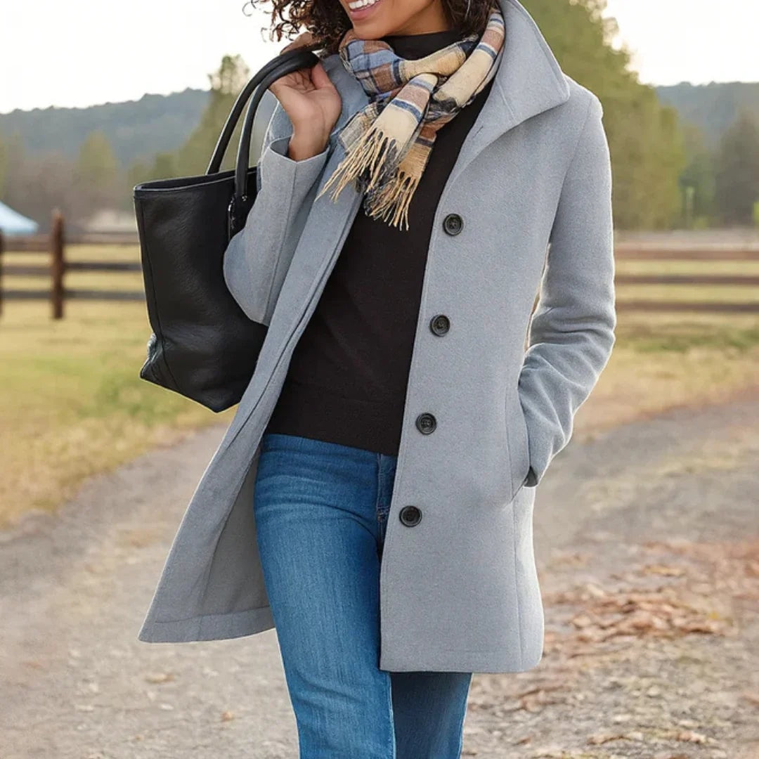 Heledd Notch-Lapel Longline Wool-Blend Winter Coat for Women