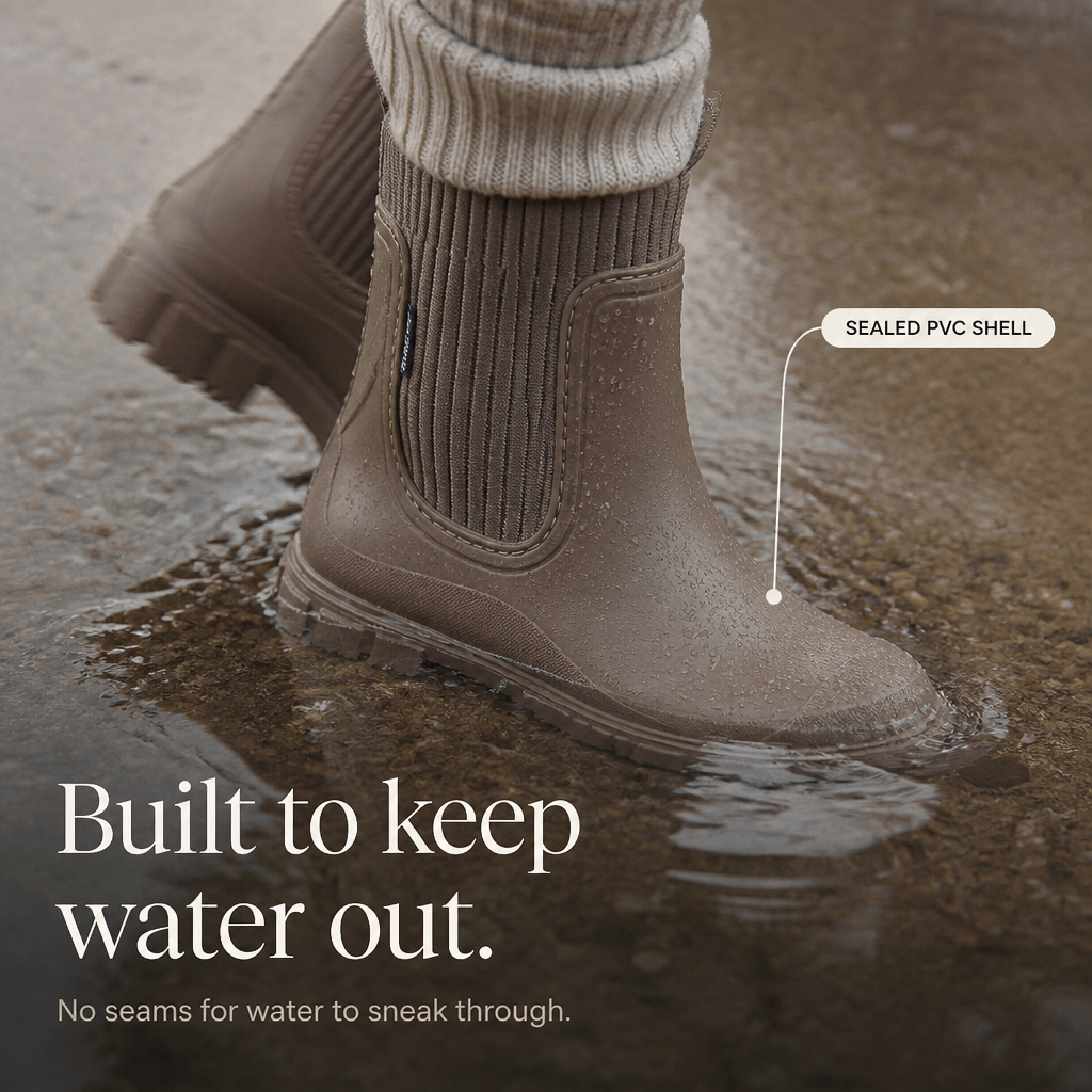 Women's Waterproof PVC Ankle Rain Boots with Stretch Collar