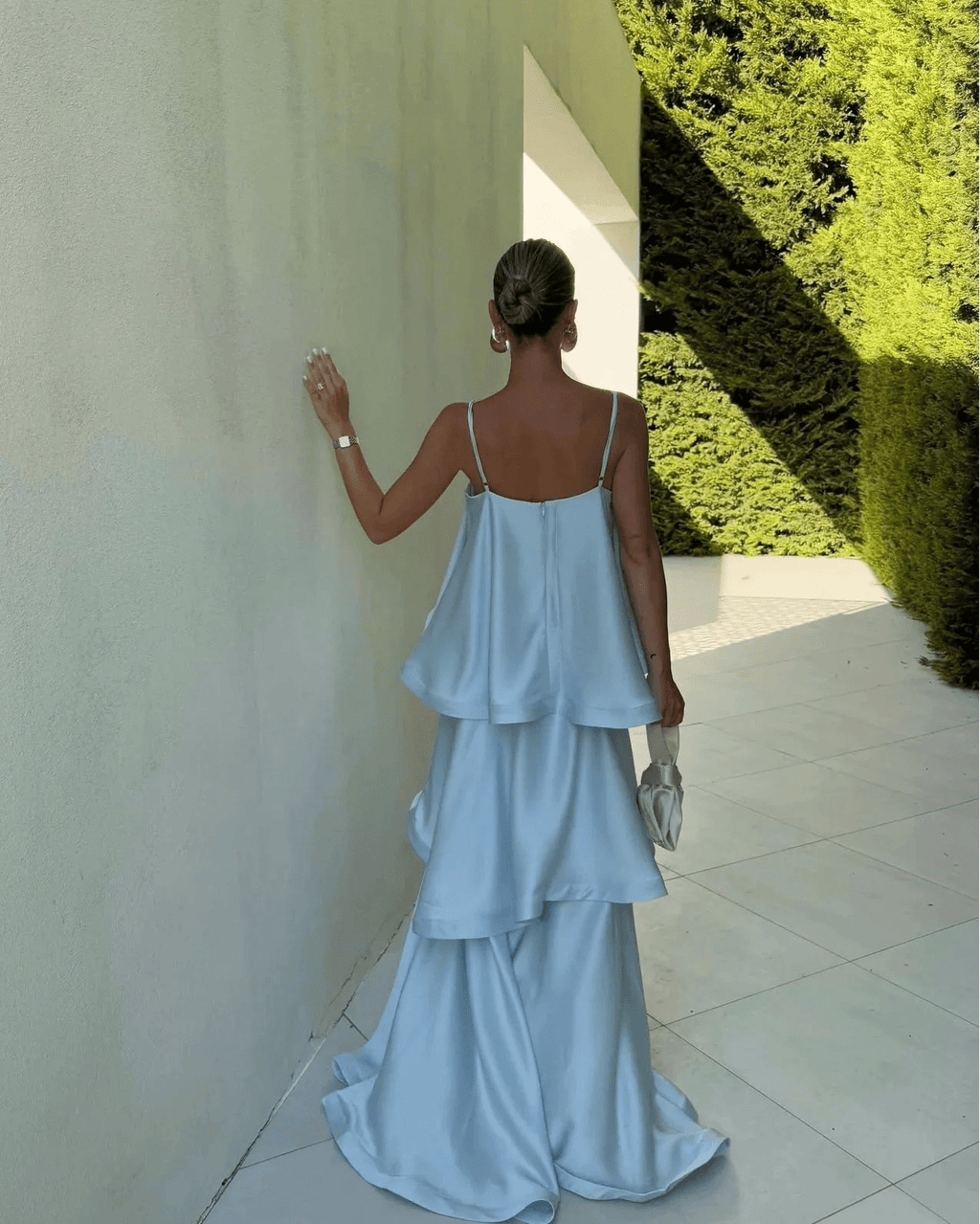 Stevie Tiered Ruffle Satin Maxi Dress for Fall Wedding Guest Dresses