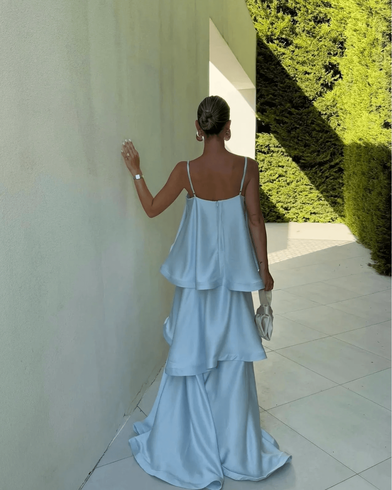 Stevie Tiered Ruffle Satin Maxi Dress for Fall Wedding Guest Dresses
