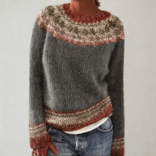 Fair Isle Pattern Knit Pullover Sweater for Women