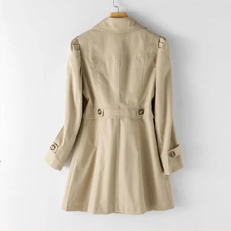 Delyth Notch-Lapel Women's Belted Trench Coat with Clean Tailored Line