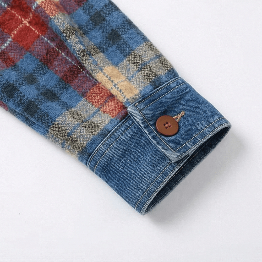Weslyn Plaid Hooded Shacket with Denim Trim for Women