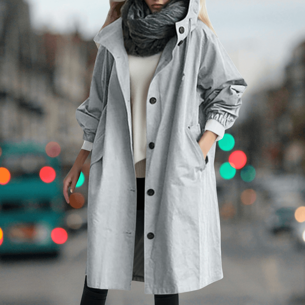 Karmele Hooded High-Neck Cotton Blend Trench Coat for Women