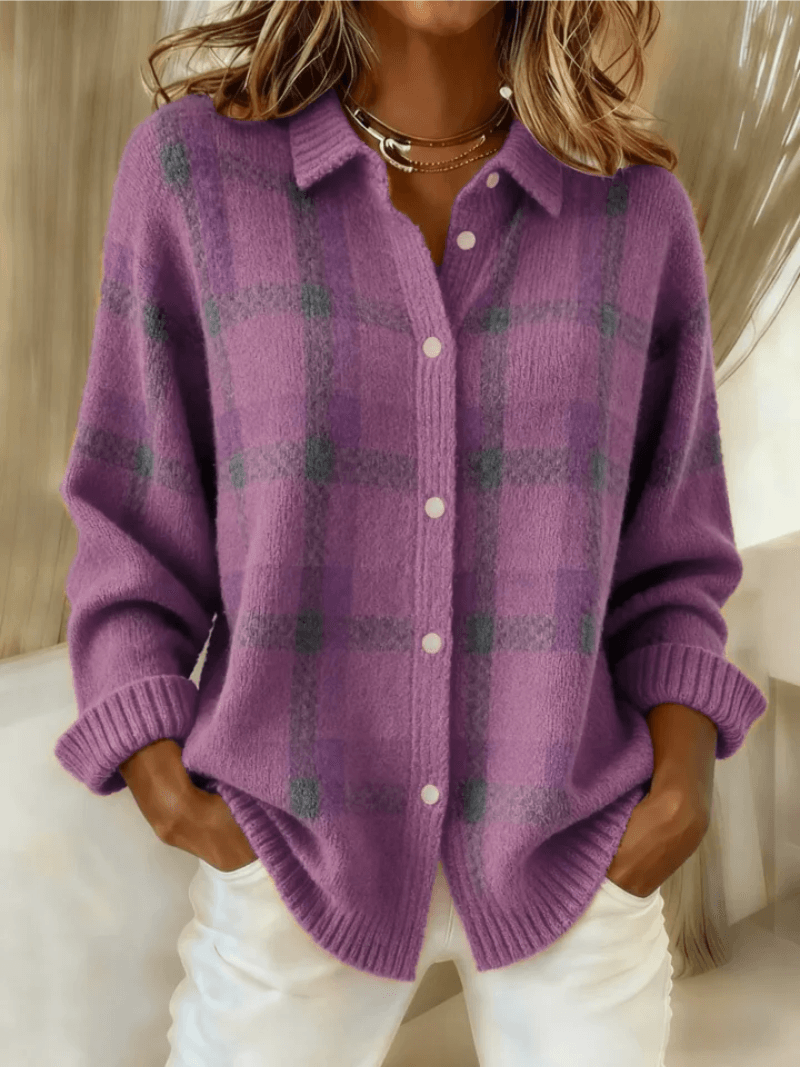 Esmeralda Women's Plaid Cotton Blend Long Sleeve Button-Up Blouse