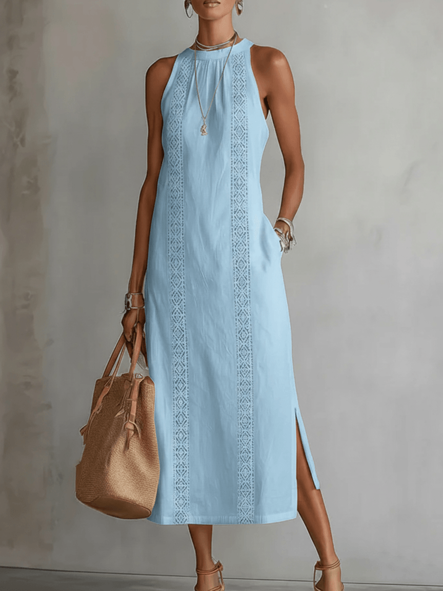 Lace Panel Midi Fall Dresses for Women with Side Slits for Wedding Guest Looks