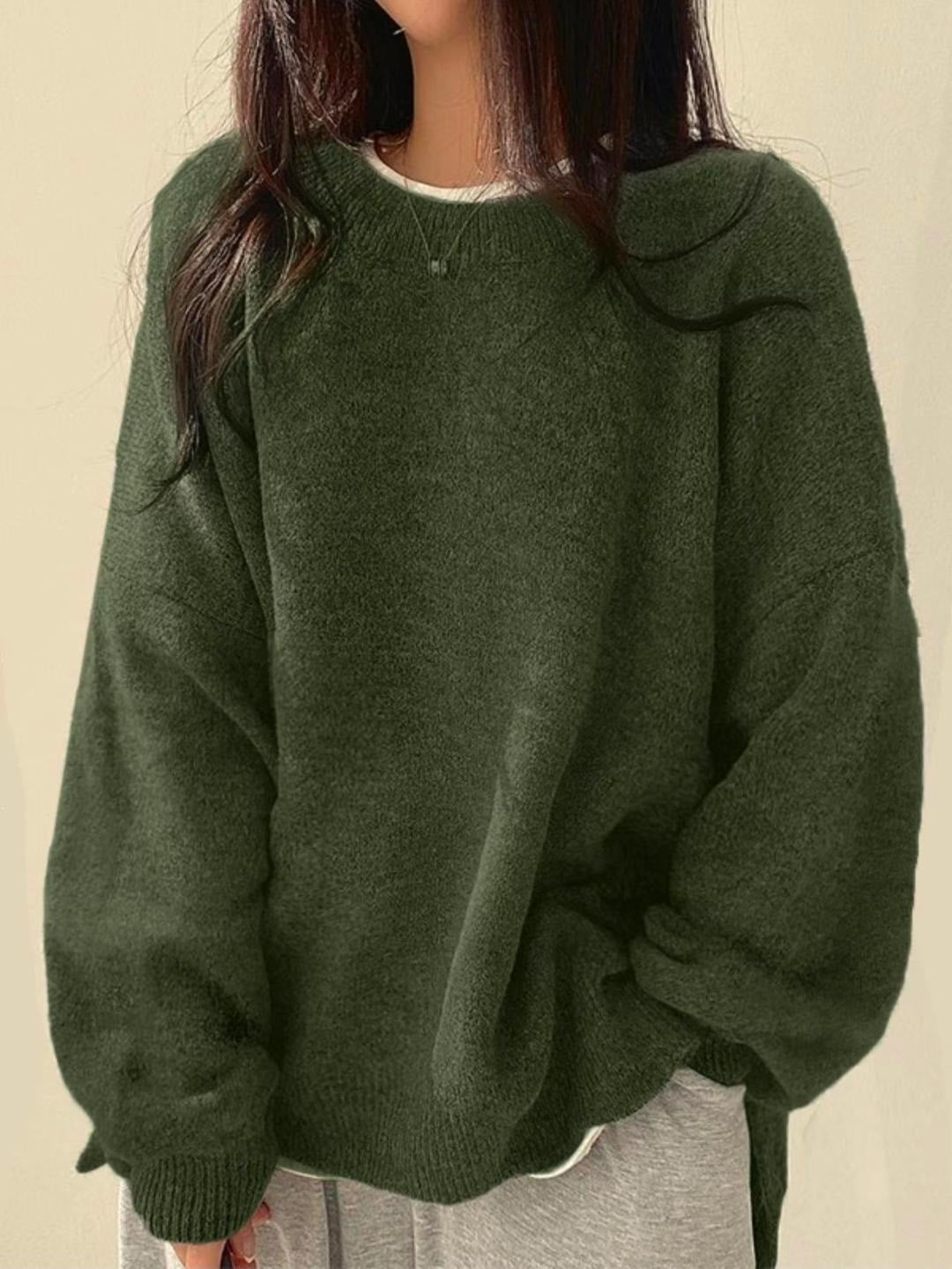 Oversized Sweater with Drop Shoulders and Side Slits for Women