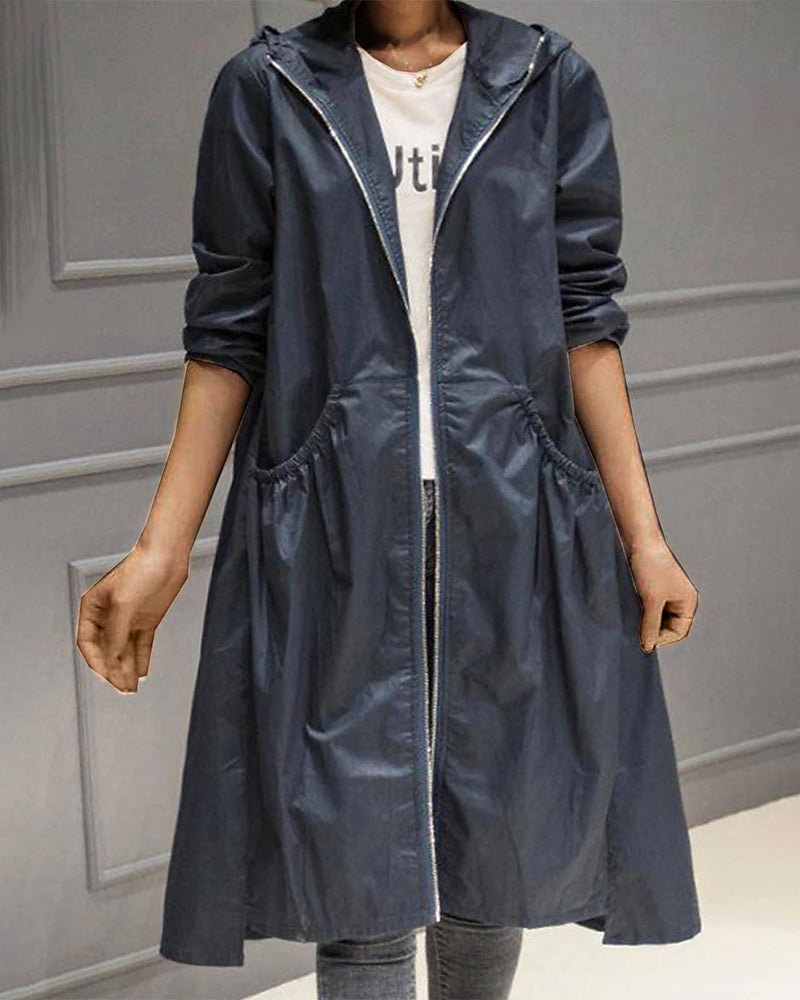 Maialen Hooded Oversized Cotton-Blend Trench Coat for Women
