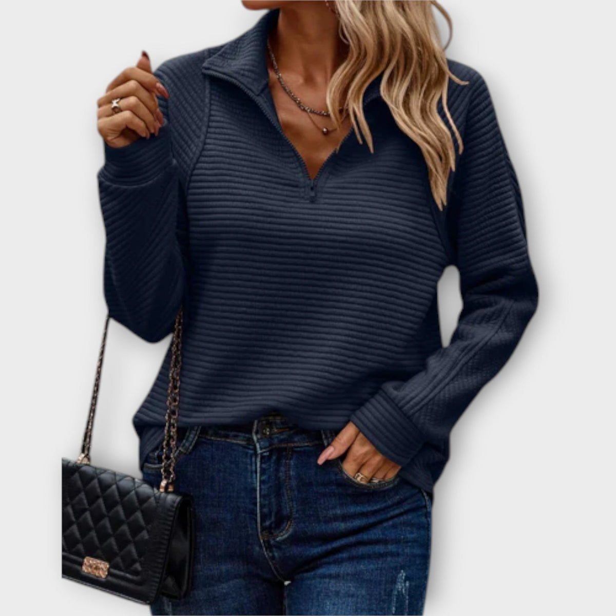 Women's Ribbed Quarter-Zip Pullover Sweater with Mock Neck