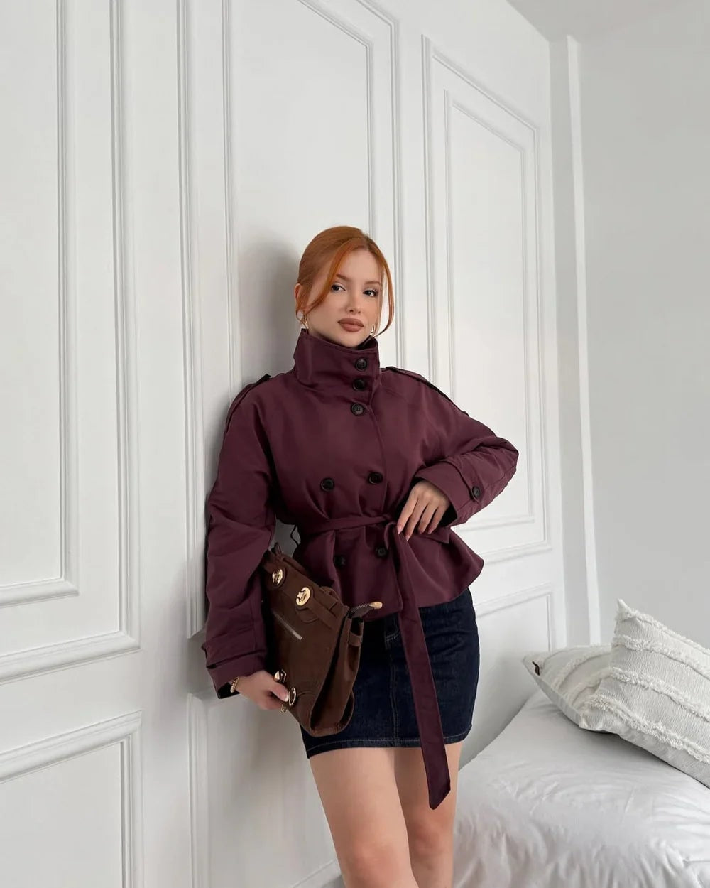 Fructuoso Belted Funnel-Neck Cotton Blend Trench Coat for Women