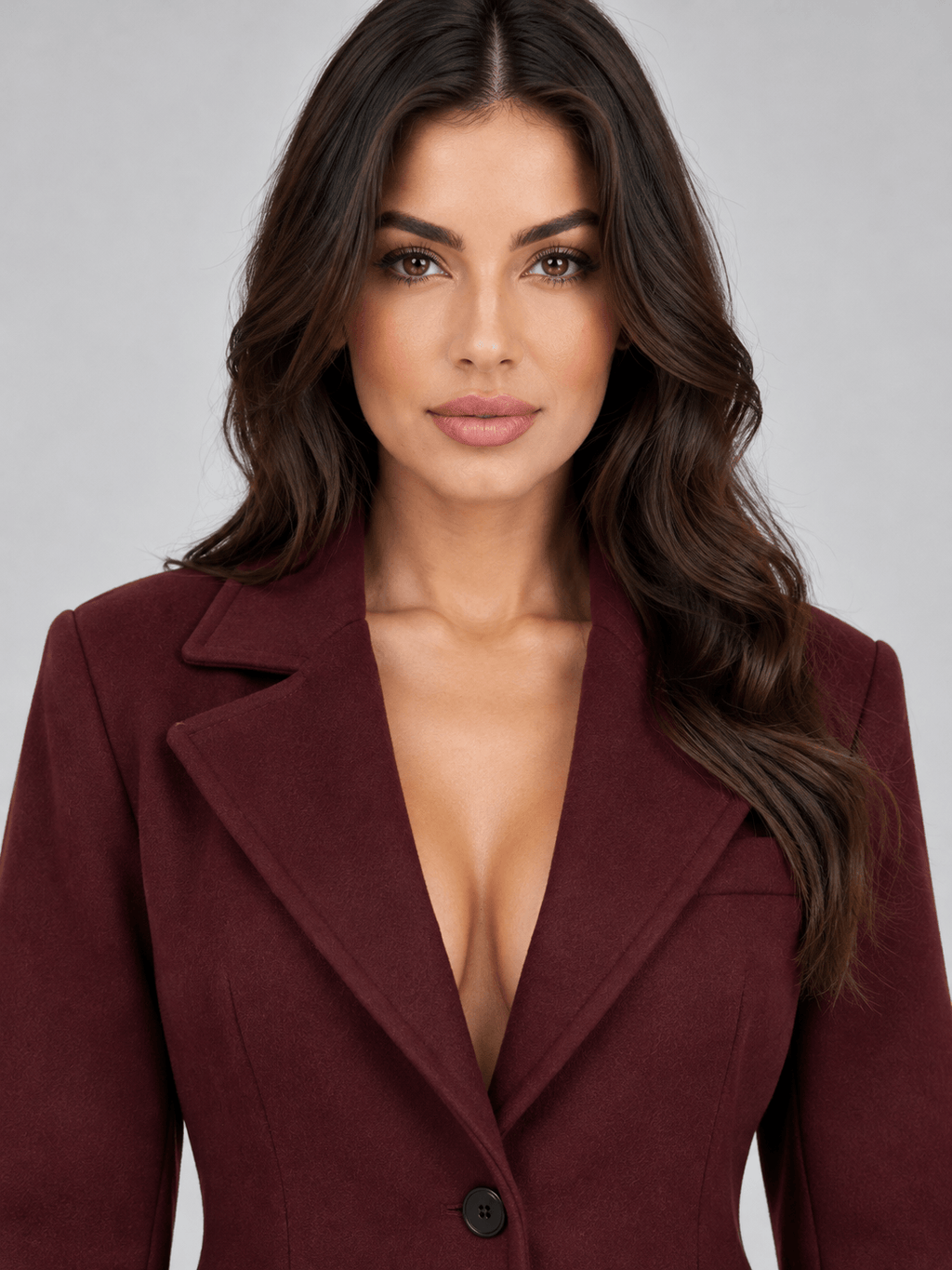 Women's Long Belted Winter Coat with Notched Lapel and Flap Pockets