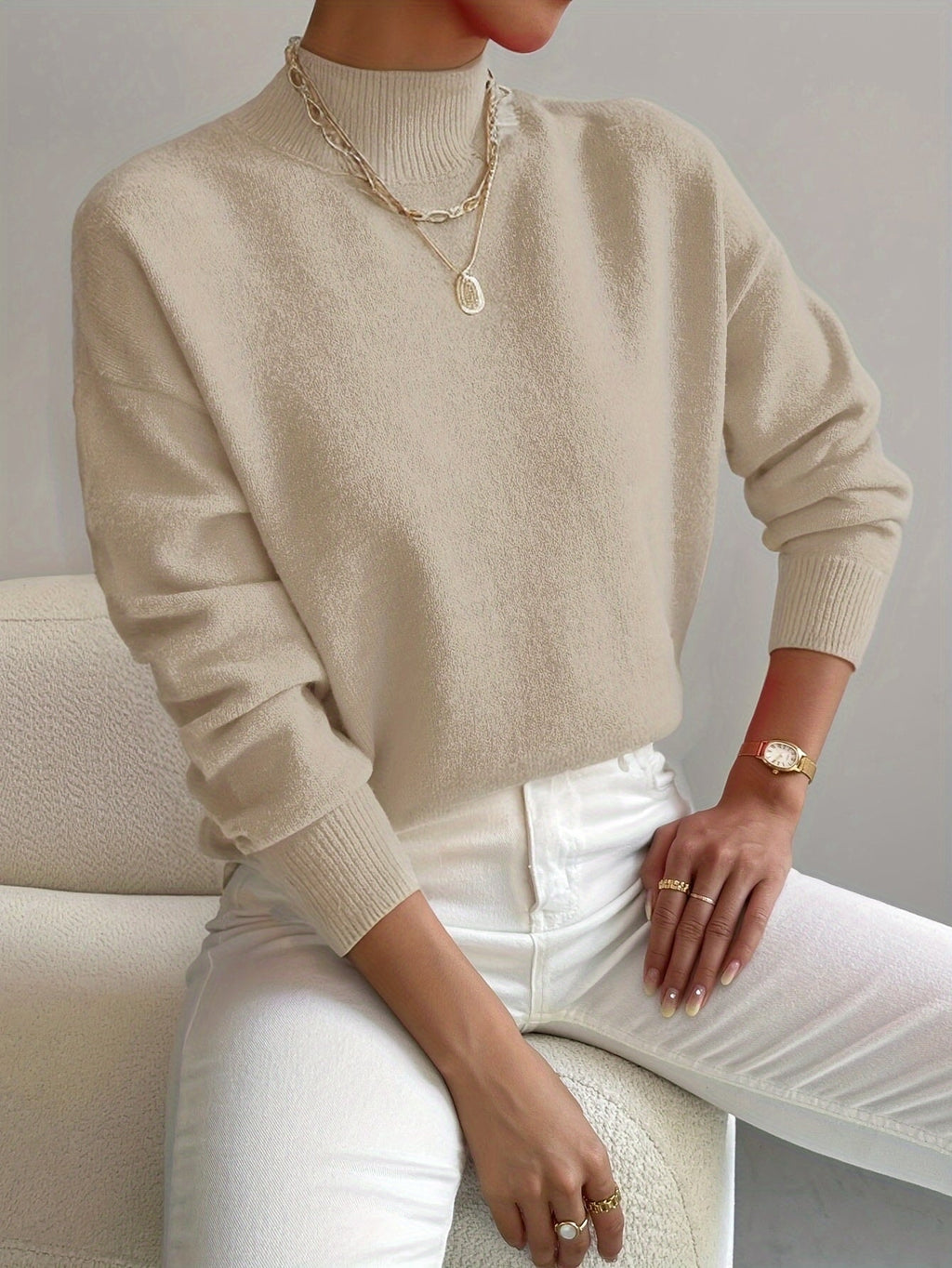 Oversized Turtleneck Sweaters for Women with Ribbed Trim for Fall Layering