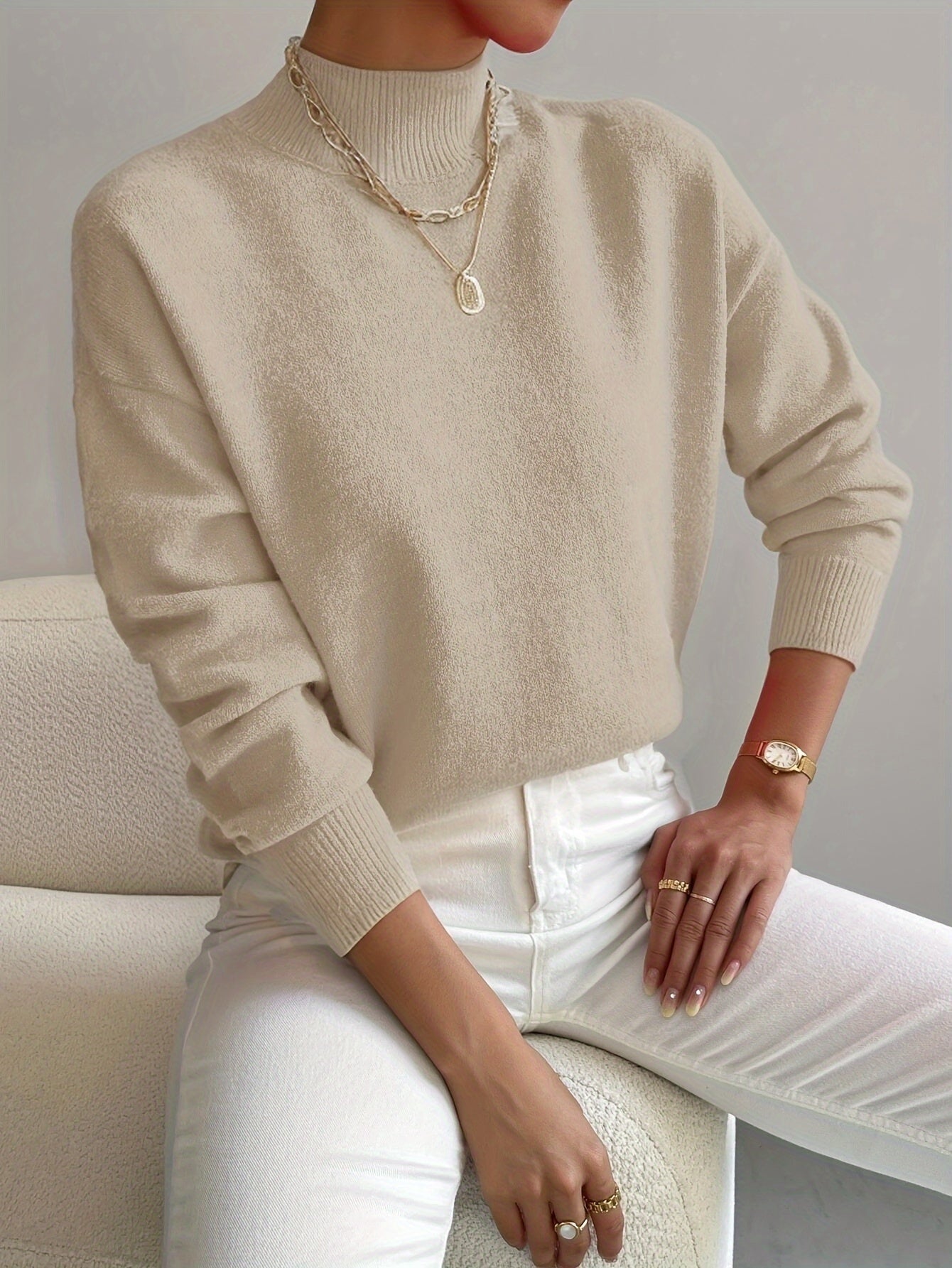 Oversized Turtleneck Sweaters for Women with Ribbed Trim for Fall Layering