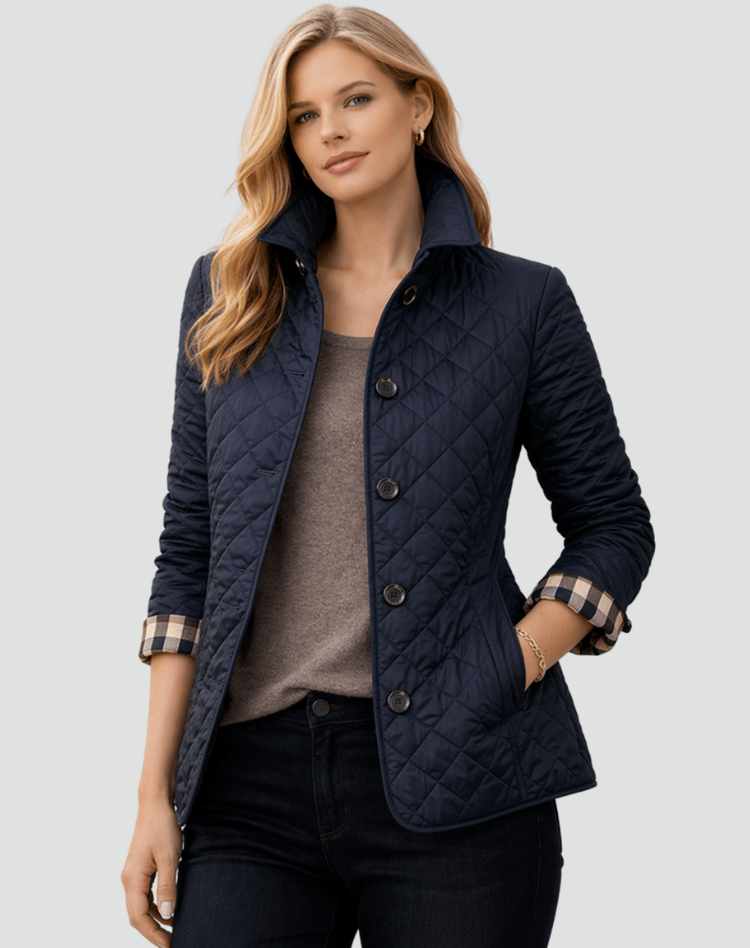 Quilted Puffer Jacket with Button Front and Collared Neckline