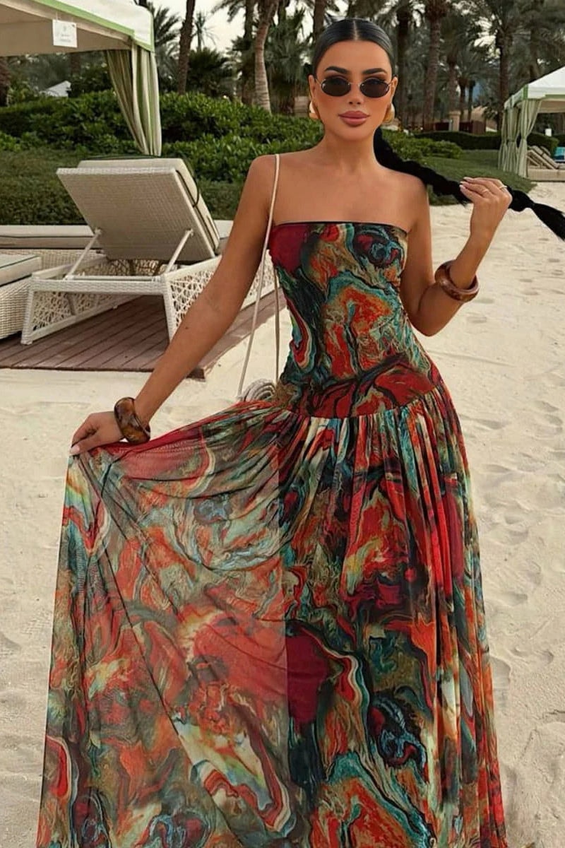 Strapless Pleated Maxi Dress for Homecoming Dresses and Fall Weddings