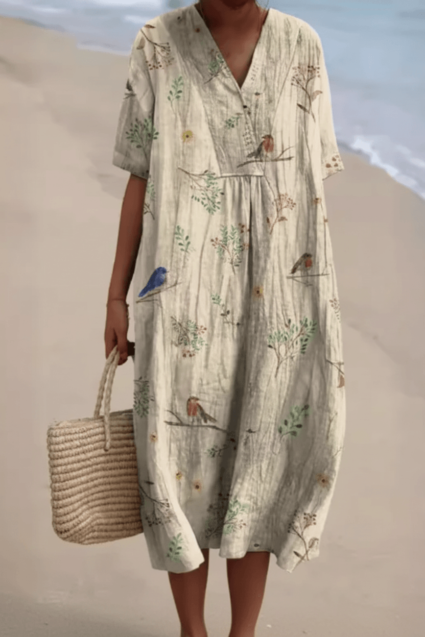 Floral Print V Neck Midi Dress for Beach Vacation and Fall Dresses for Women Occasions
