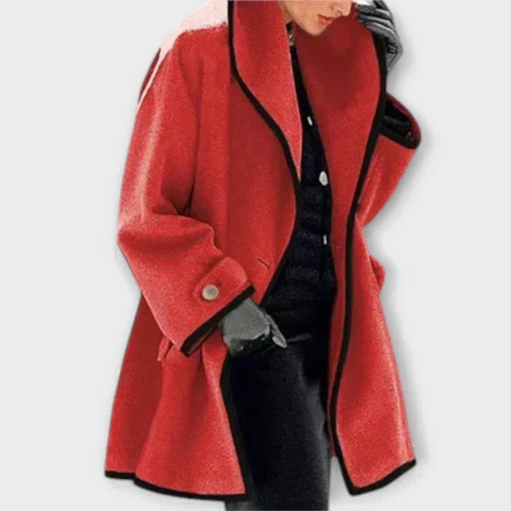 Women's Oversized Wool-Blend Swing Winter Coat with Contrast Trim