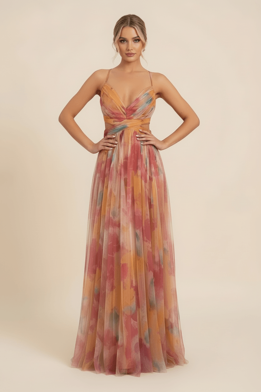 Angela Floral Print Cutout Waist Maxi Dress for Autumn Wedding Guests