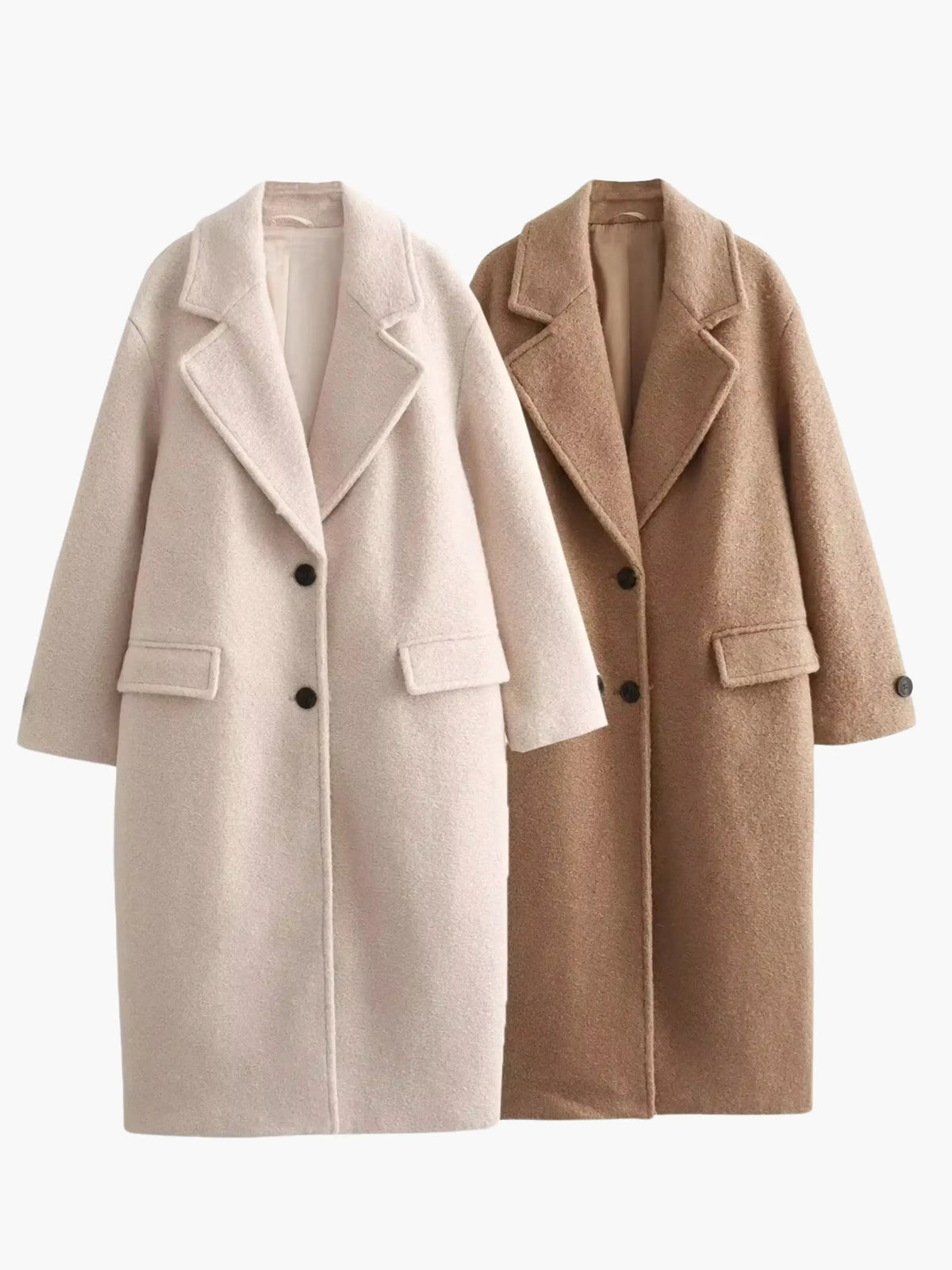 Women's Oversized Long Wool-Blend Winter Coat with Lapel Collar and Flap Pockets