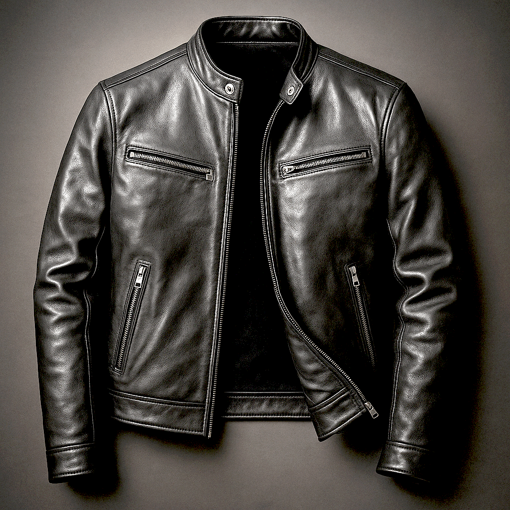 Men's Genuine Leather Moto Jacket with Zip Pockets