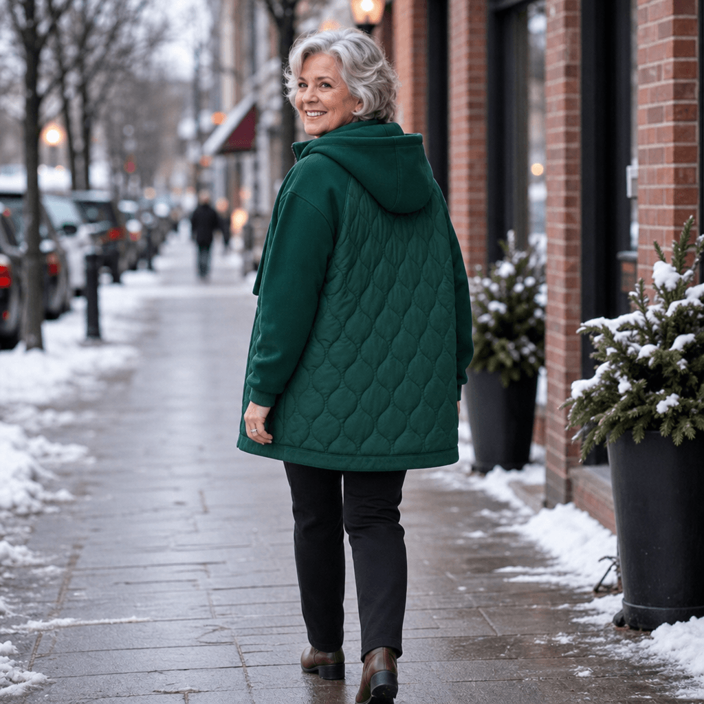 Women's Spliced-Panel Hooded Quilted Puffer Jacket with Polyester Lining