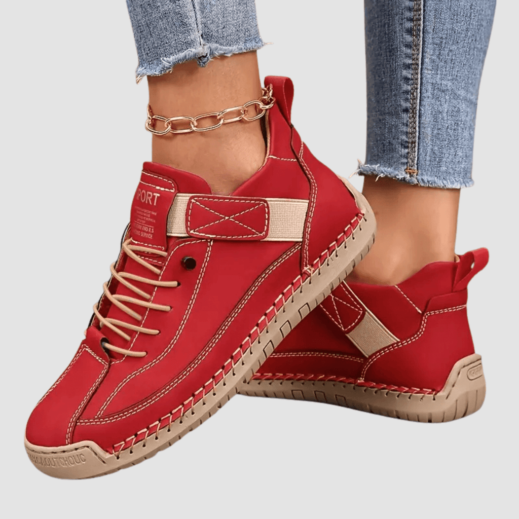 Women's Leather Lace-Up Sneakers with Adjustable Strap for Comfort