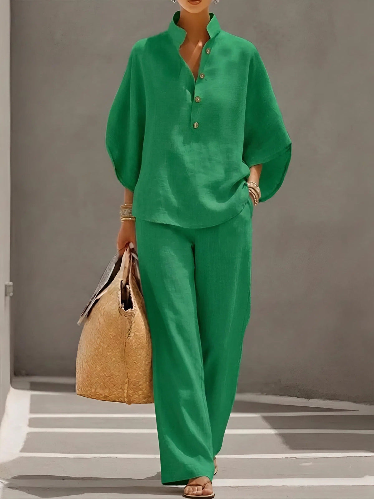Women's Collared Wide-Leg Trouser Two Piece Outfit Set