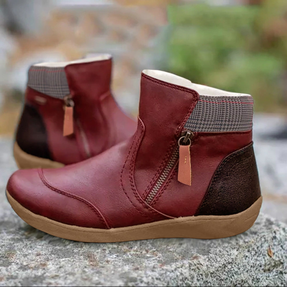 Aenor Side-Zip Ankle Boots with Contrast Cuff for Women