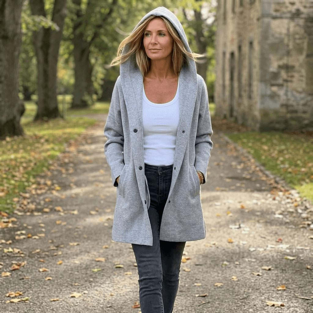 Women's Hooded Knit Cardigan Sweater with Button Front and Pockets