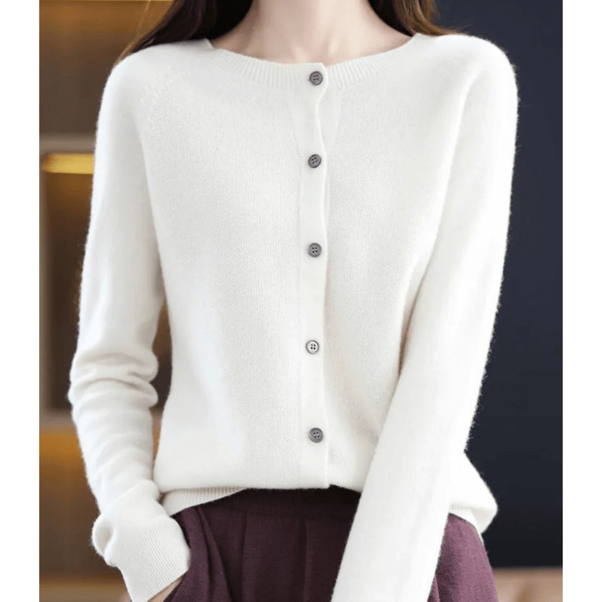 Niki Button-Front Women's Knitted Cardigan Sweater in Merino Cashmere Blend