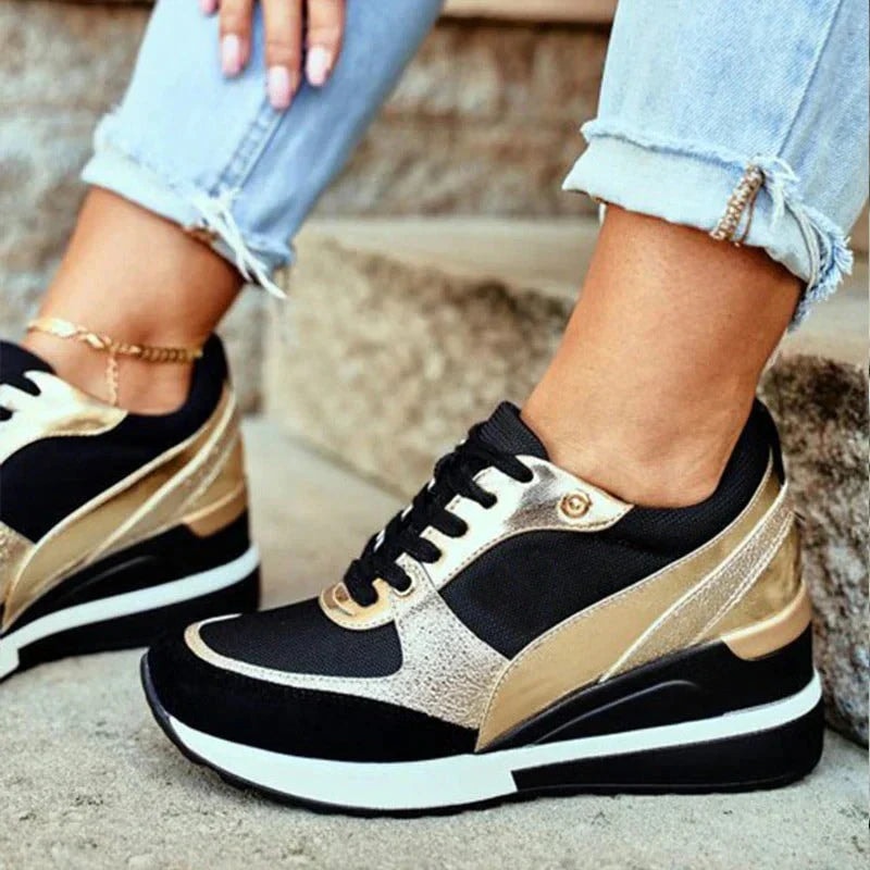 Women's Wedge Platform Cushioned Sneakers with Lace-Up Closure