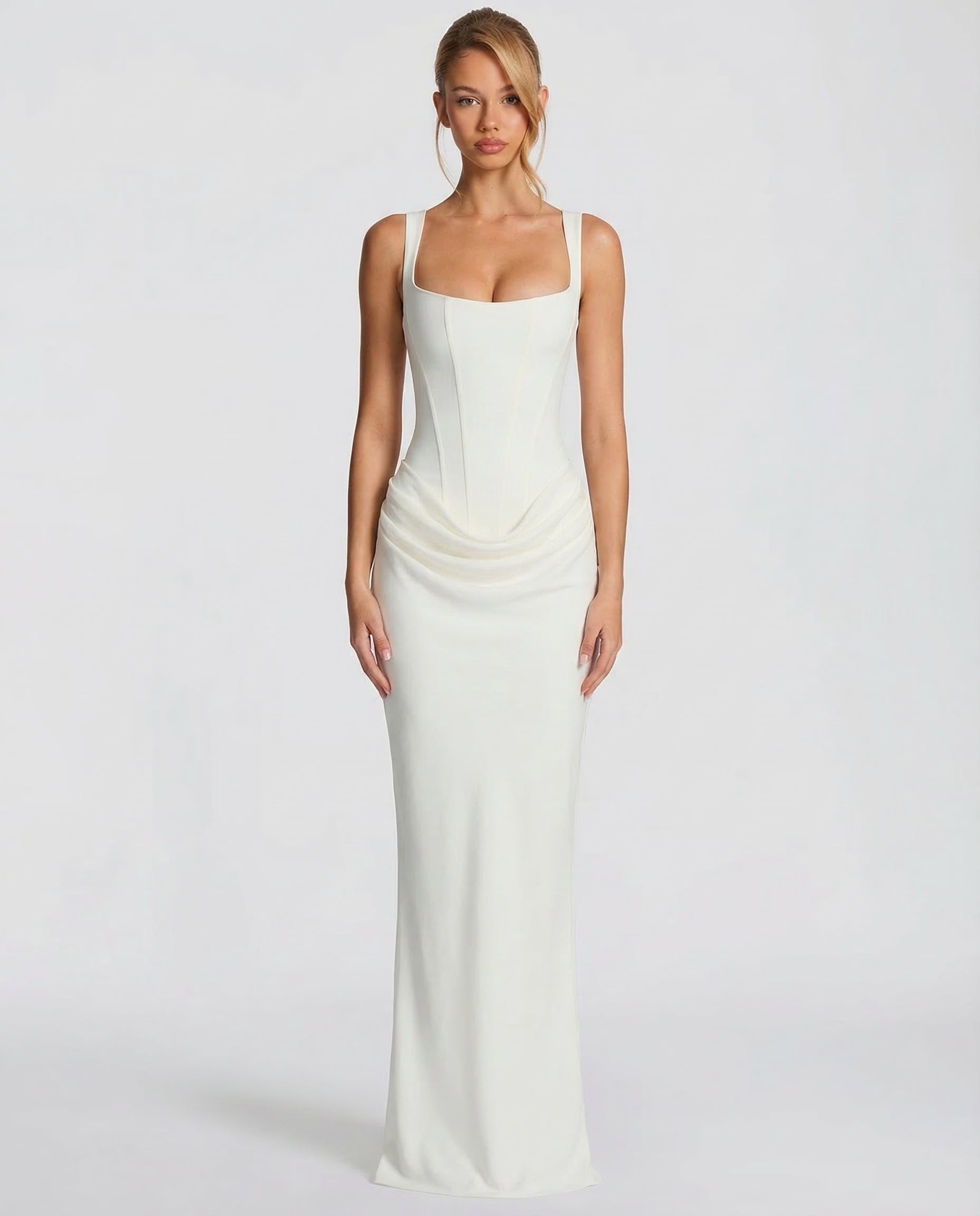 Corset Maxi Fall Dresses for Women with Draped Waist for Wedding Guest Events