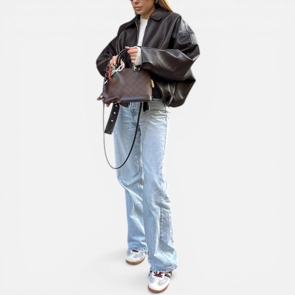 Belted Oversized Bomber Jacket with Collar and Long Sleeves