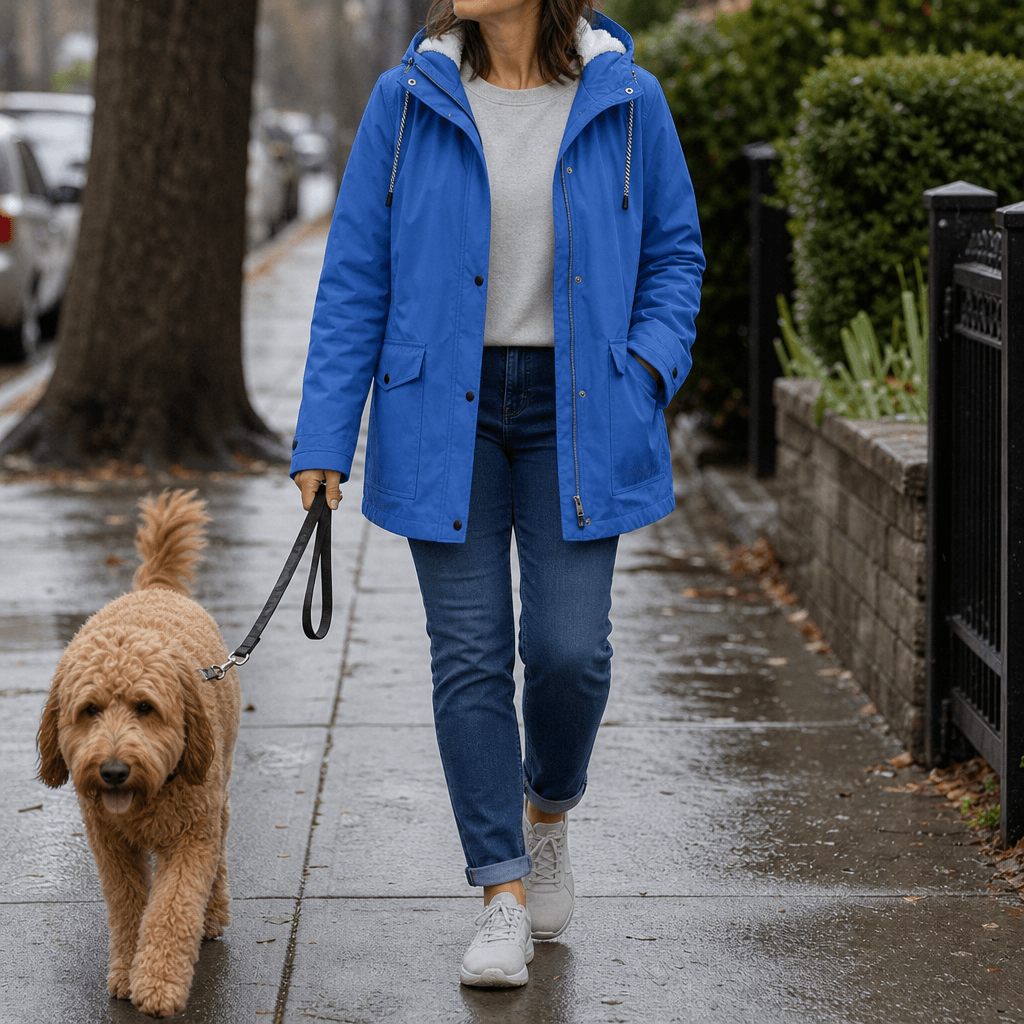 Plush-Lined Waterproof Hooded Jacket for Women